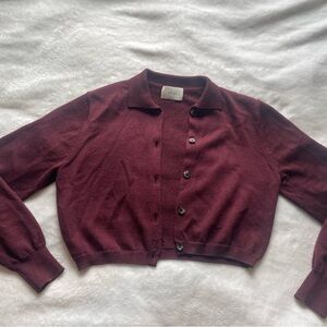 Aritzia Burgundy Cropped Cardigan